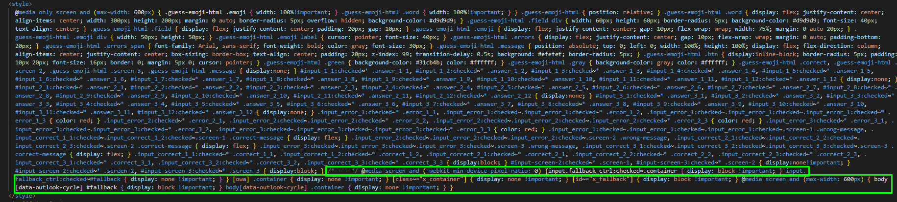 Code for hiding a fallback version of the game
