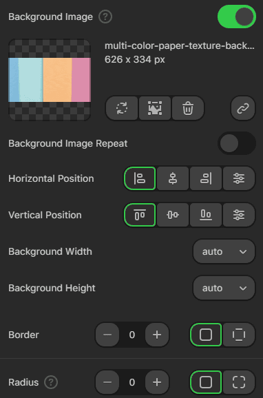 Background image settings Background image settings