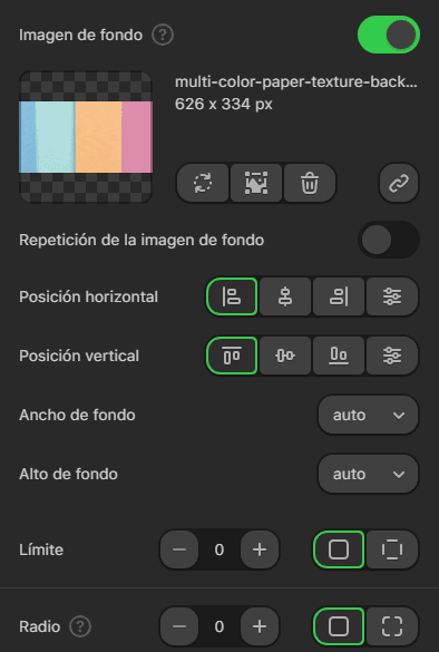 Configuración de la imagen de fondo Configuración de la imagen de fondo