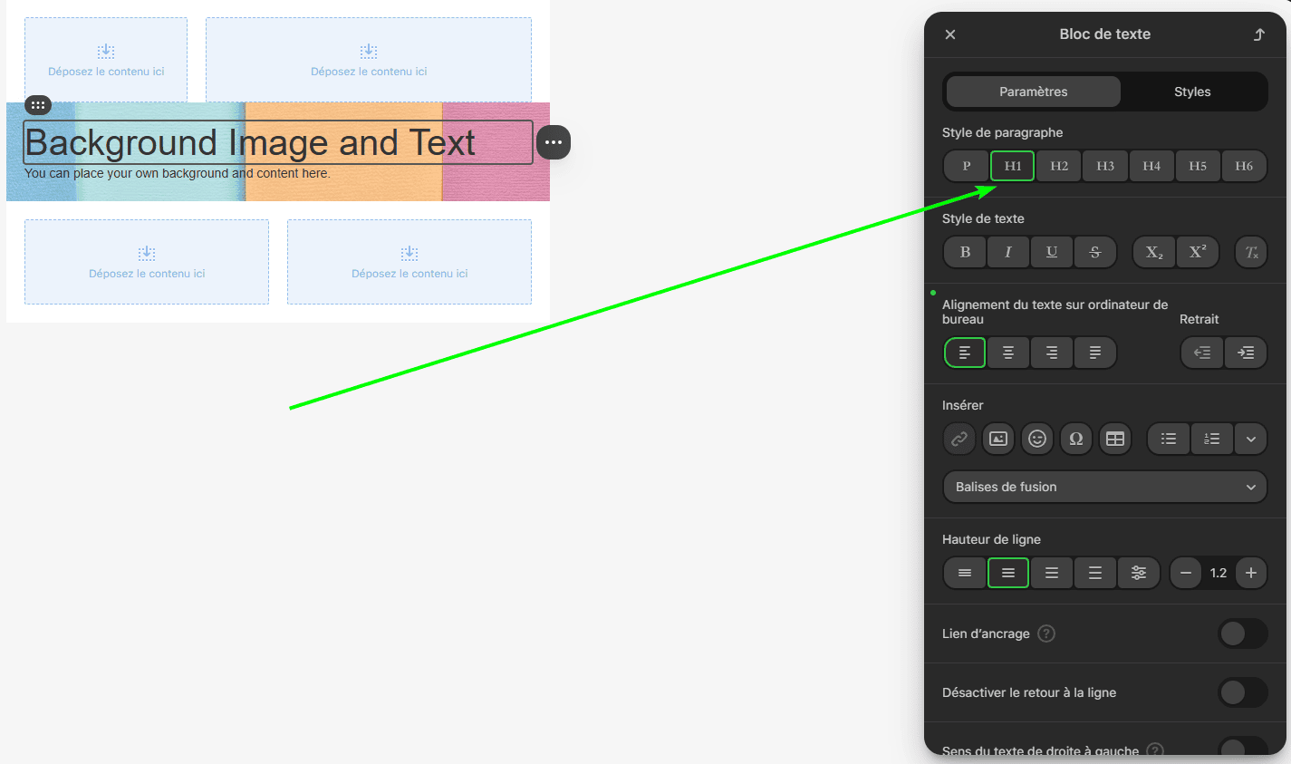 Ajustement du style du texte