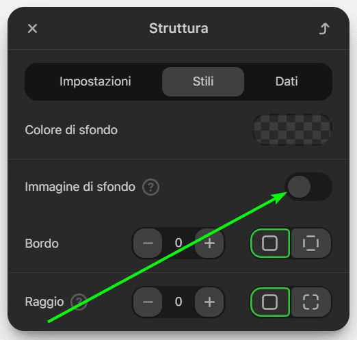 Attivazione dell'opzione immagine di sfondo Attivazione dell'opzione immagine di sfondo