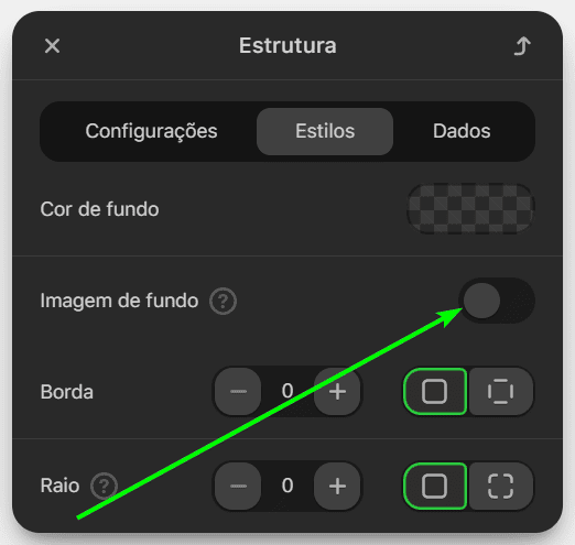 Ativando a opção de imagem de fundo Ativando a opção de imagem de fundo