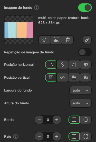 Configurações da imagem de fundo Configurações da imagem de fundo