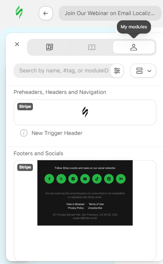 My saved modules in editor My saved modules in editor