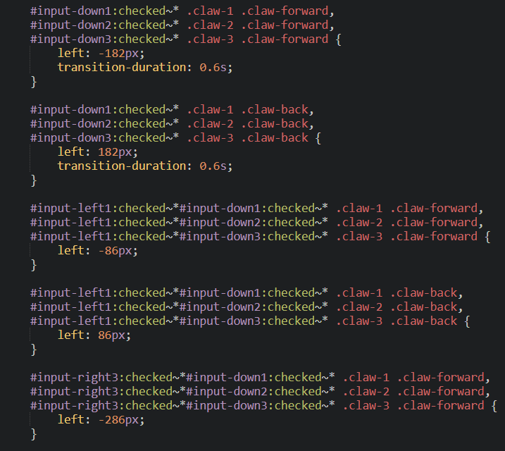 Code for claws with toy