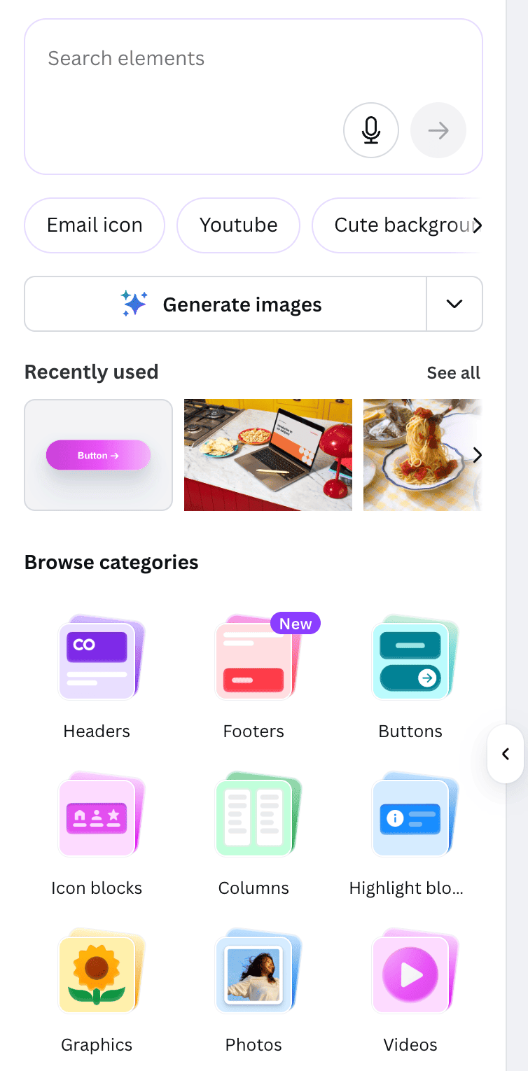 Menu with a group of elements in Canva Menu with a group of elements in Canva