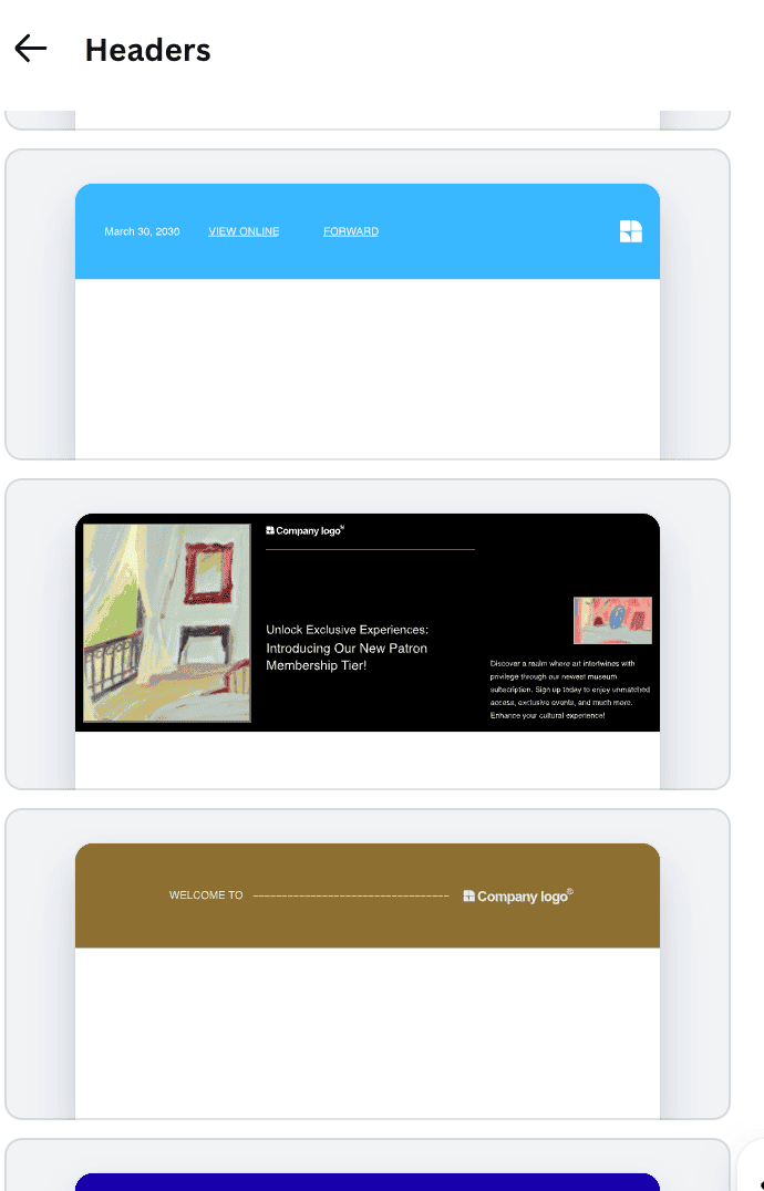 Example of headers in Canva email editor Example of headers in Canva email editor