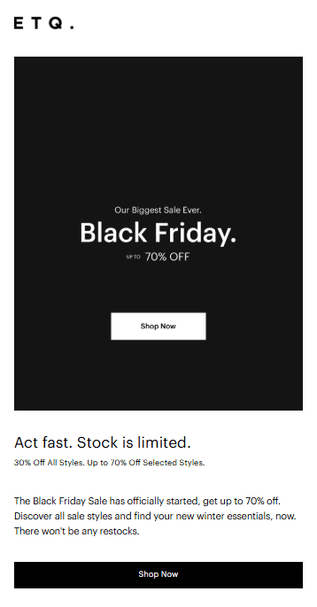 Simple Black Friday email example Simple Black Friday email example