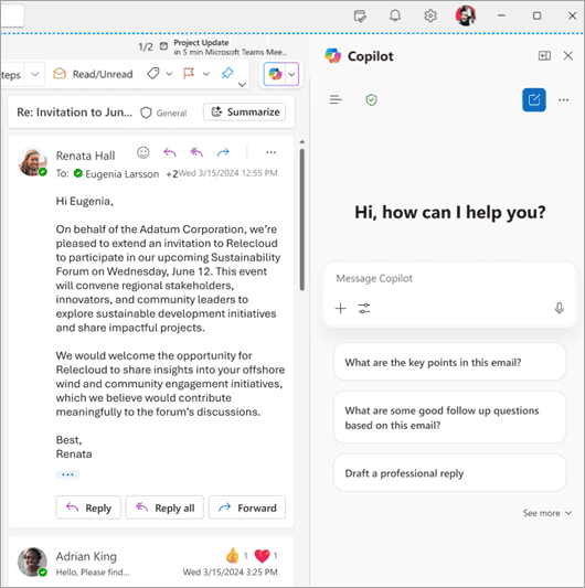 An example of using MS Copilot in an email thread An example of using MS Copilot in an email thread