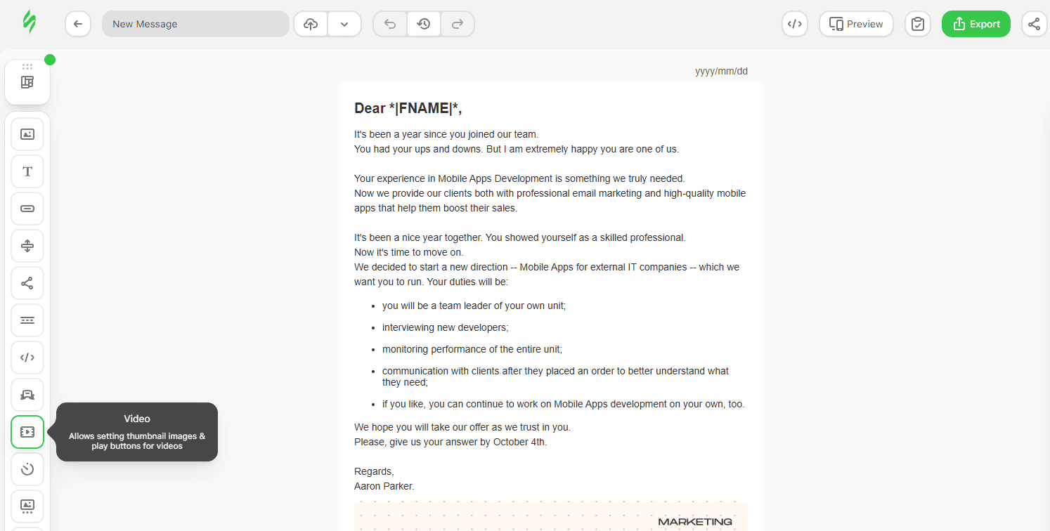 Video block in Stripo