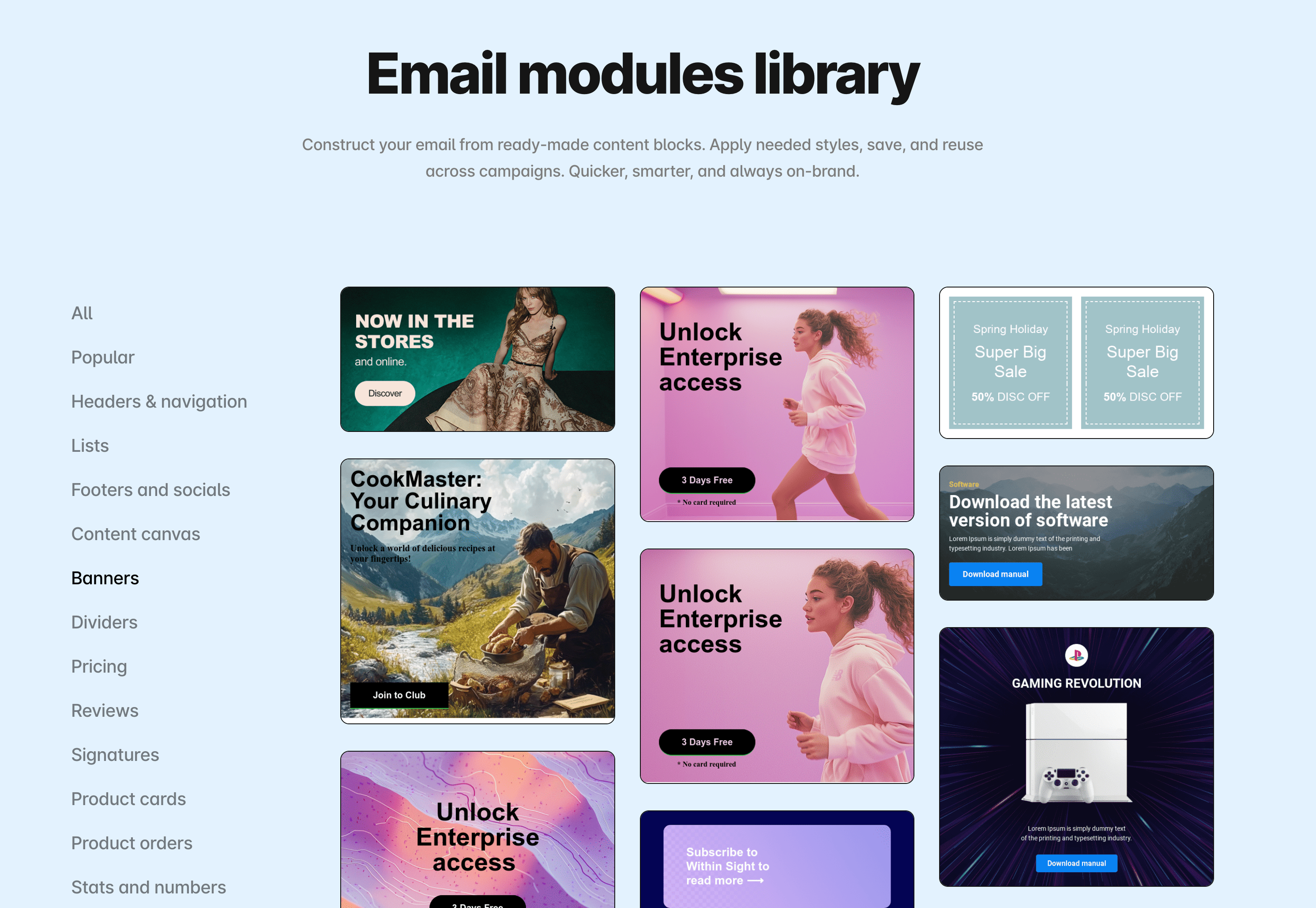 Email modules library in Stripo