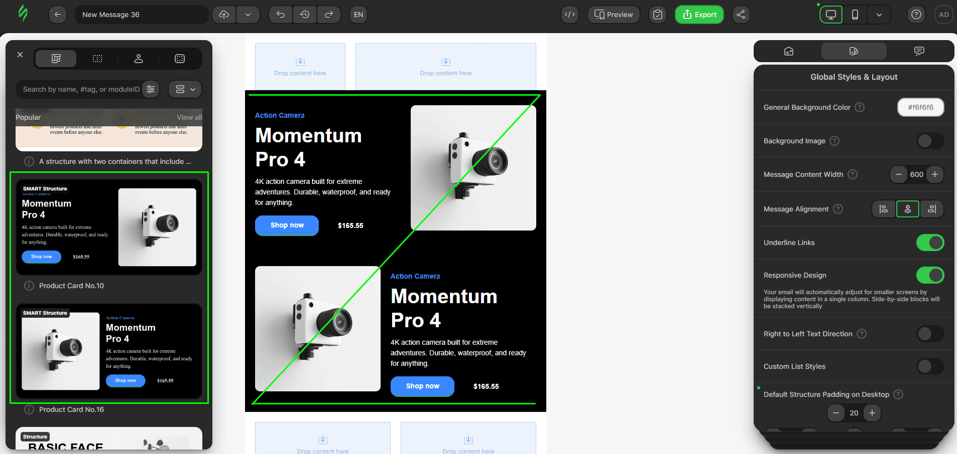 Zig-zag layout created with general modules