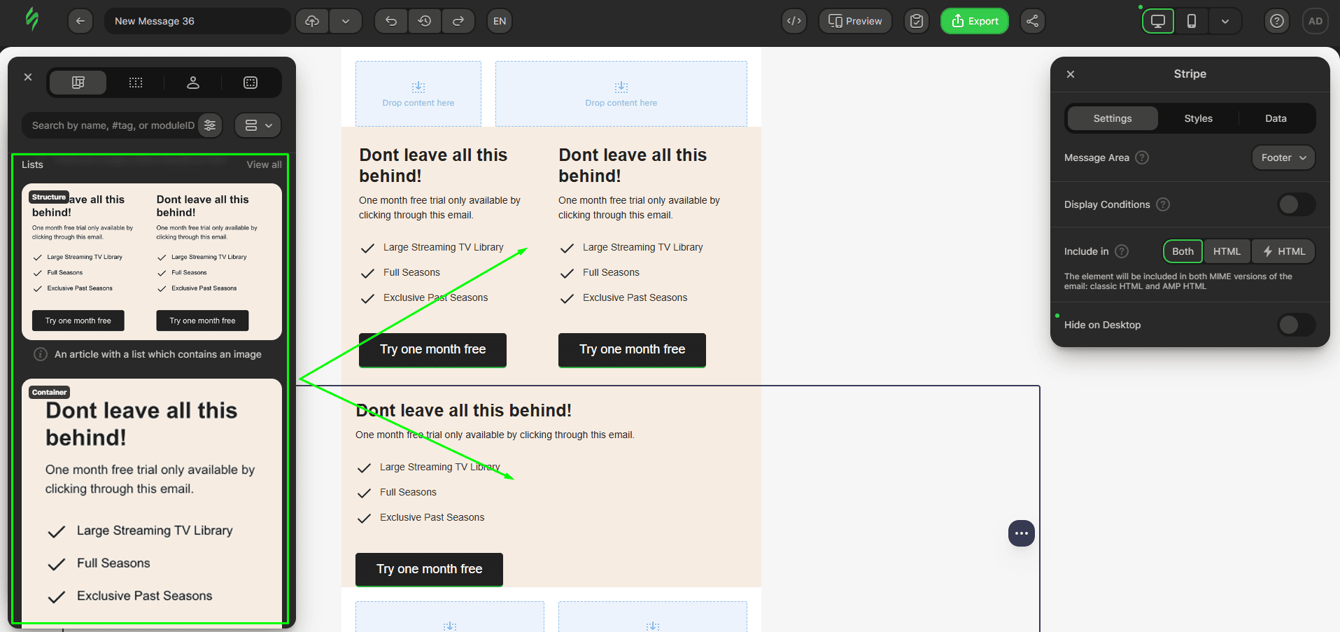 Different module options