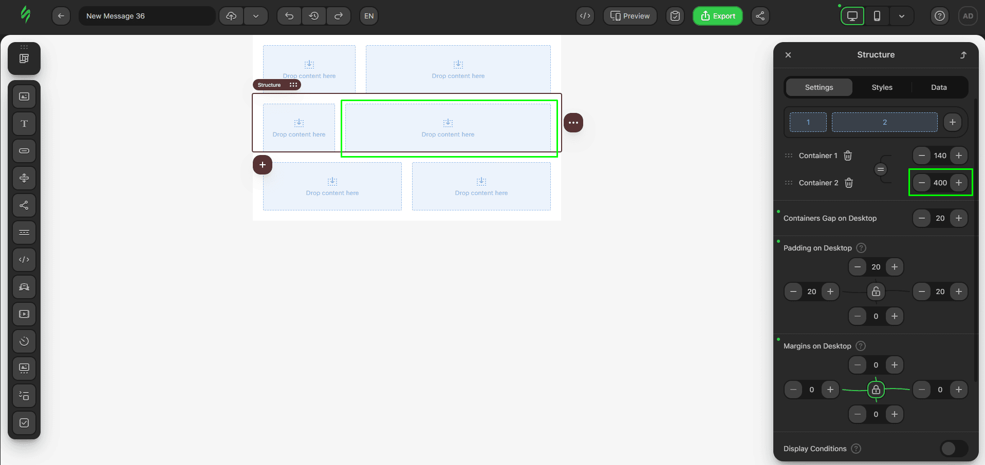 Changing container’s size