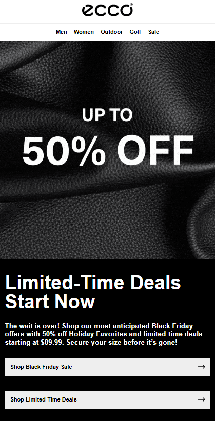 Black and white email from Ecco Black and white email from Ecco