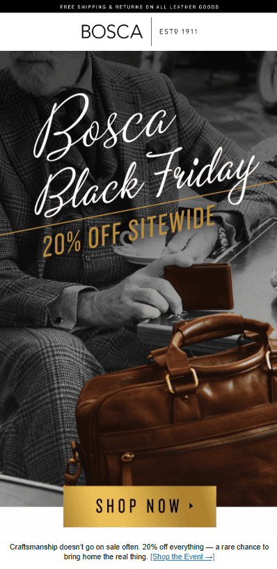 Black and white email from Bosca Black and white email from Bosca