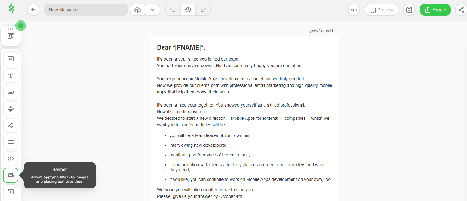 Dragging the banner block in your email Dragging the banner block in your email