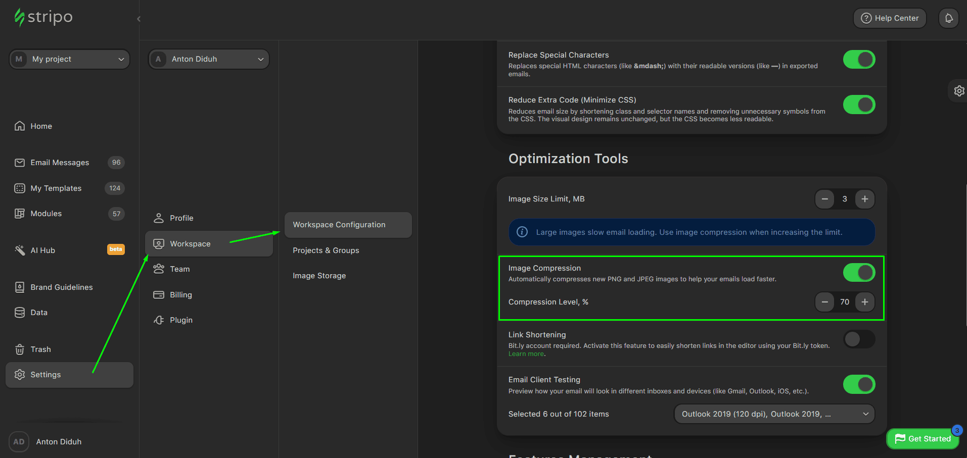 Op&ccedil;&atilde;o de compacta&ccedil;&atilde;o de imagem