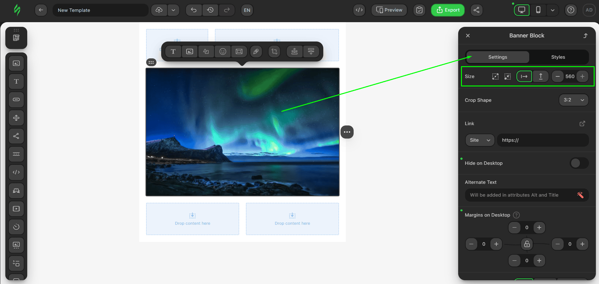 Op&ccedil;&otilde;es de tamanho do banner