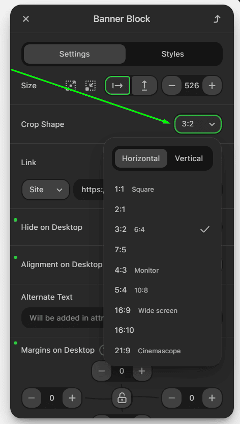 Op&ccedil;&atilde;o de Formato de Corte