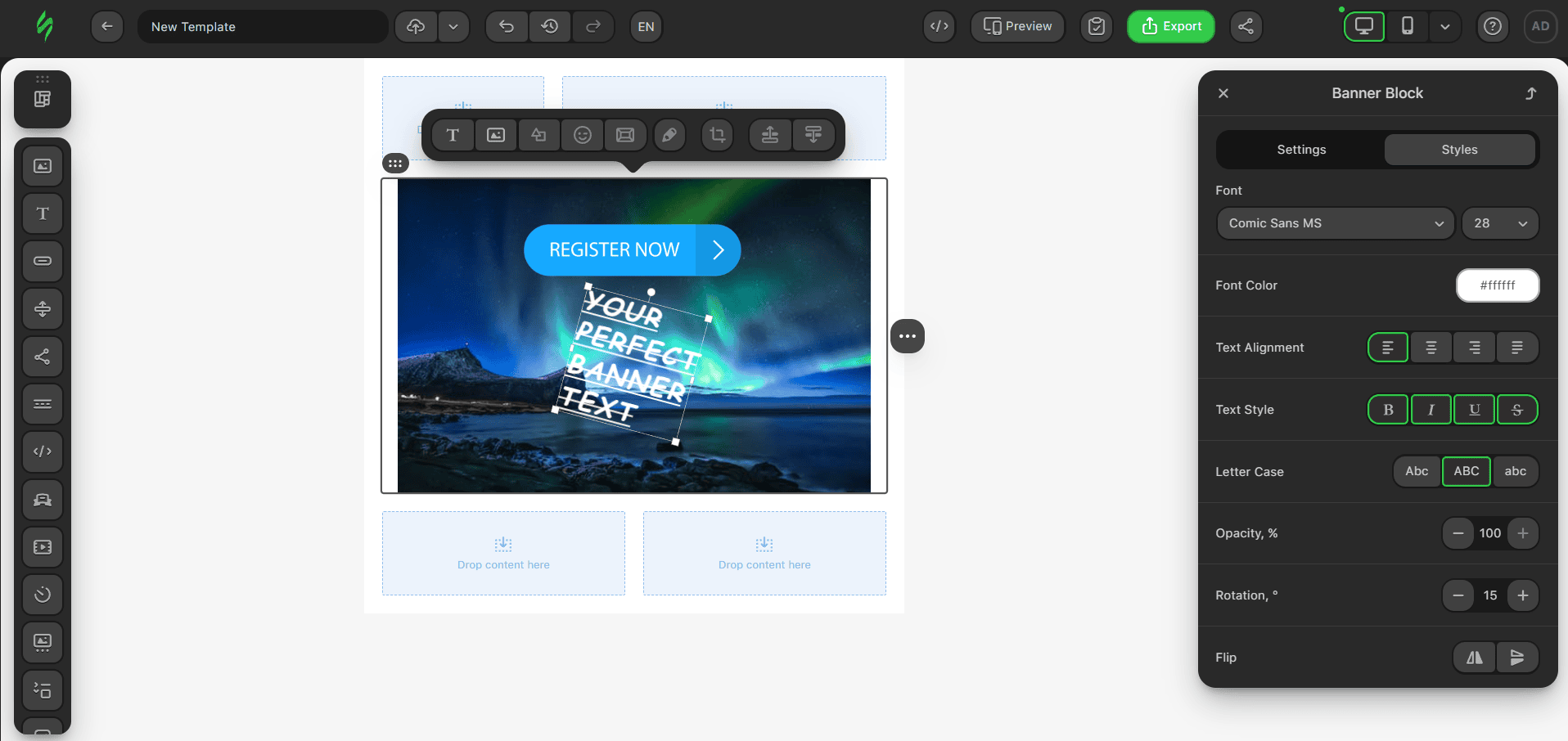 Op&ccedil;&otilde;es de edi&ccedil;&atilde;o de texto aplicadas