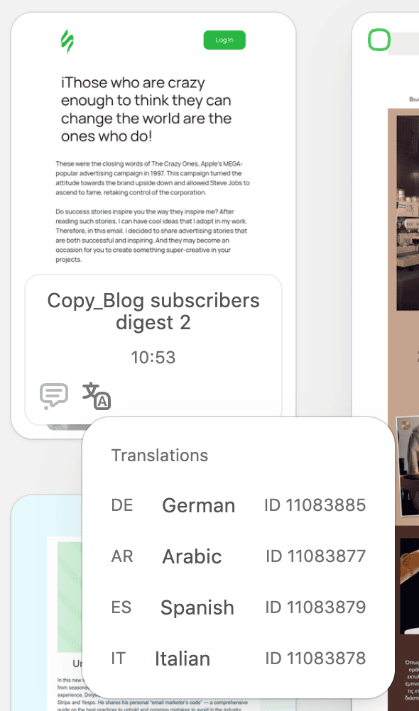 Email language versions inside the Stripo editor