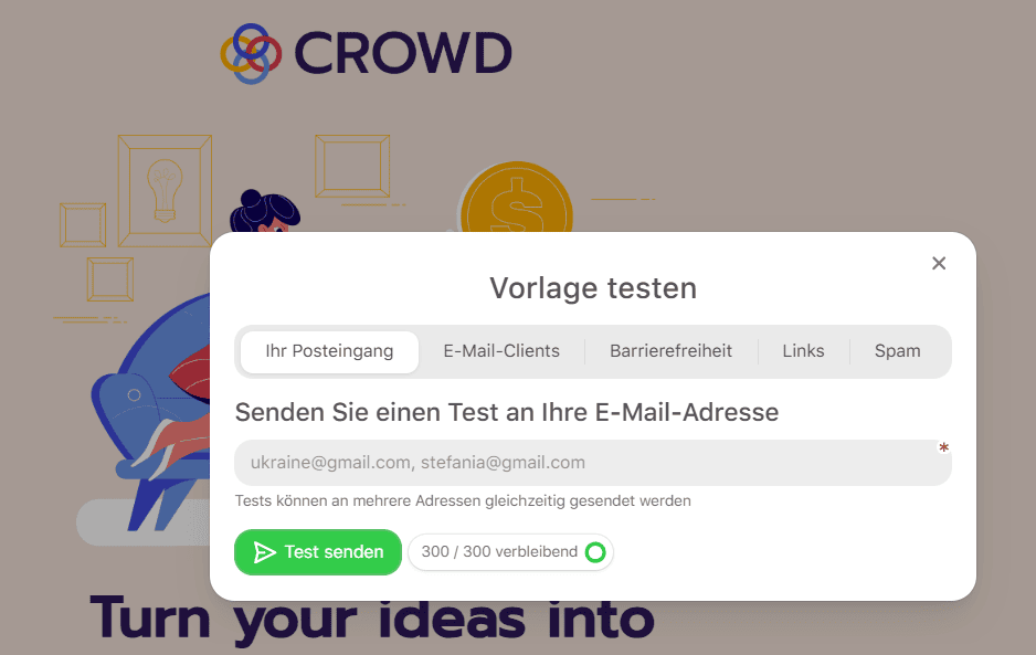 Senden von E-Mails an Outlook-Konten für Live-Tests