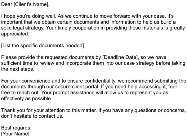 Example of an email marketing campaign for a document request