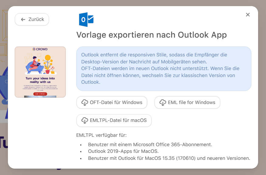 Wählen Sie den Dateityp für Ihre Newsletter-Vorlage