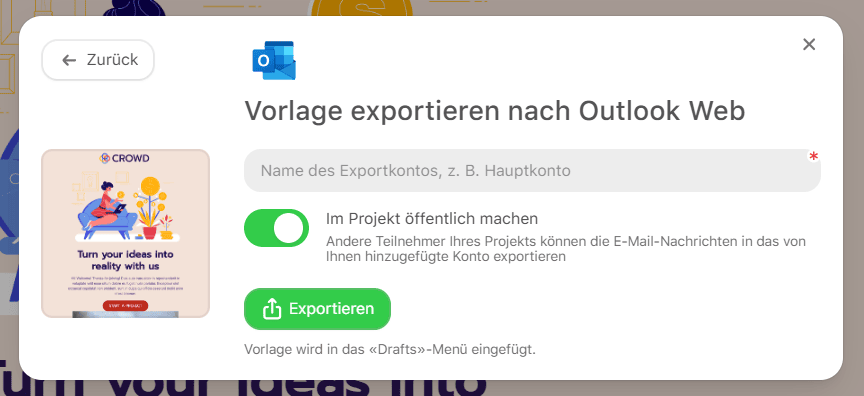 Exportieren Sie Ihre Outlook-Newsletter-Vorlage nach Outlook Web