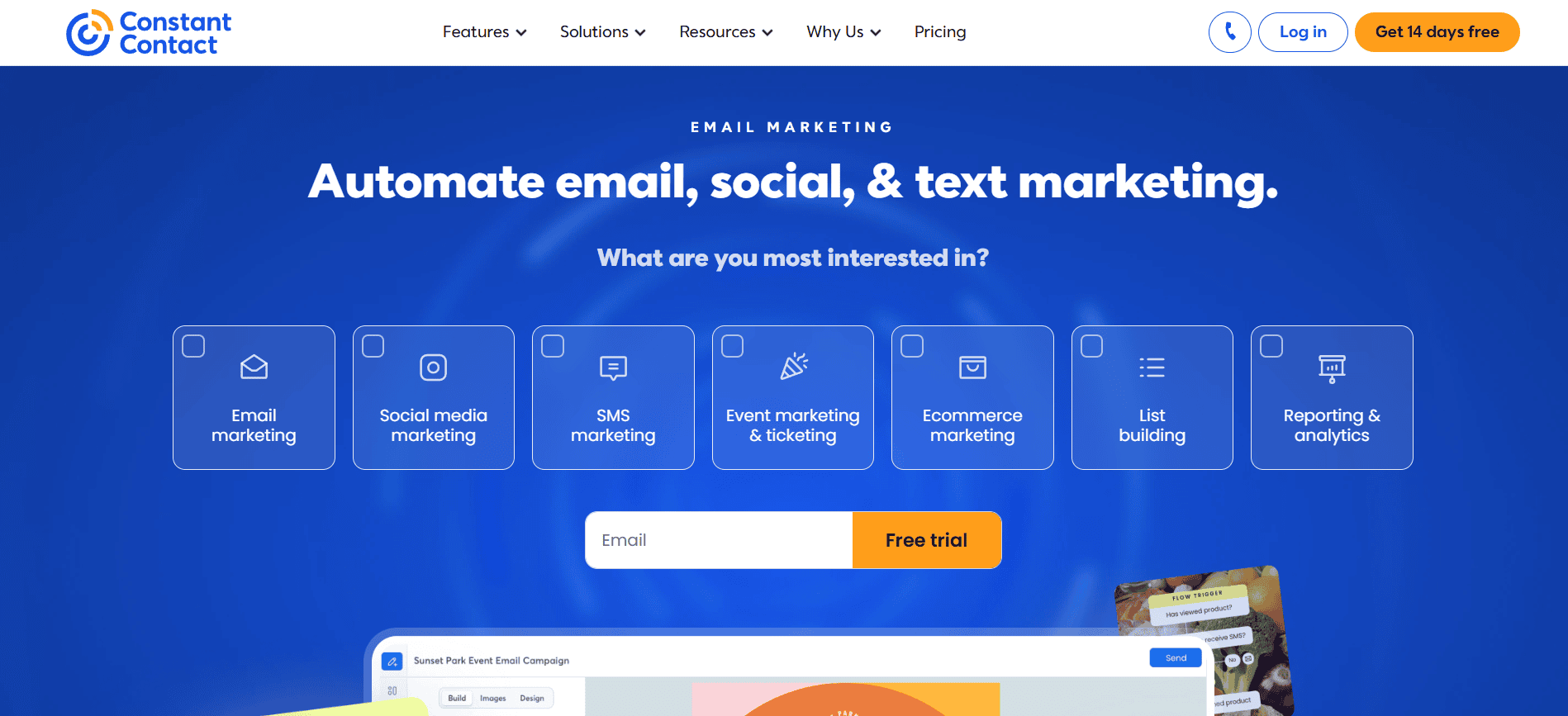 Constant Contact ESP main page
