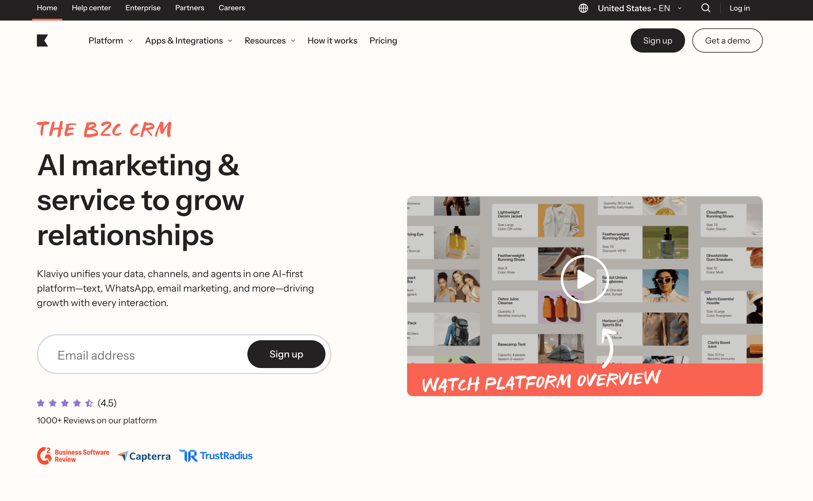 Klaviyo ESP main page