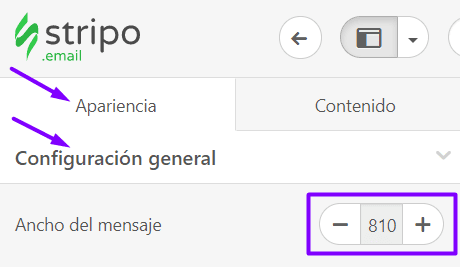 Configuraci&oacute;n del ancho de la plantilla de correo electr&oacute;nico con Stripo