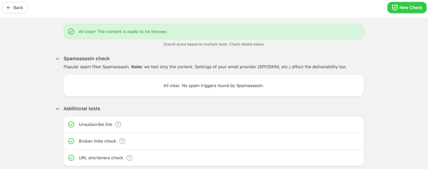 The results from spam testing in the Stripo editor if everything is correct The results from spam testing in the Stripo editor if everything is correct