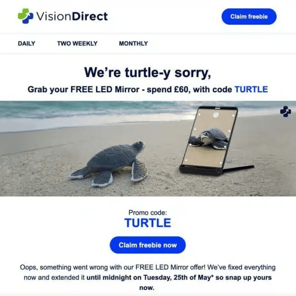 VisionDirect apology email example VisionDirect apology email example