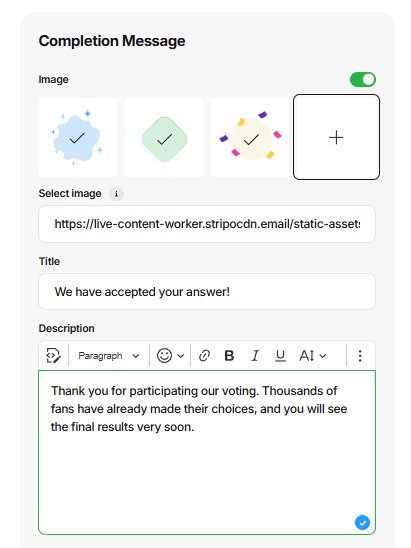 Creating a completion message
