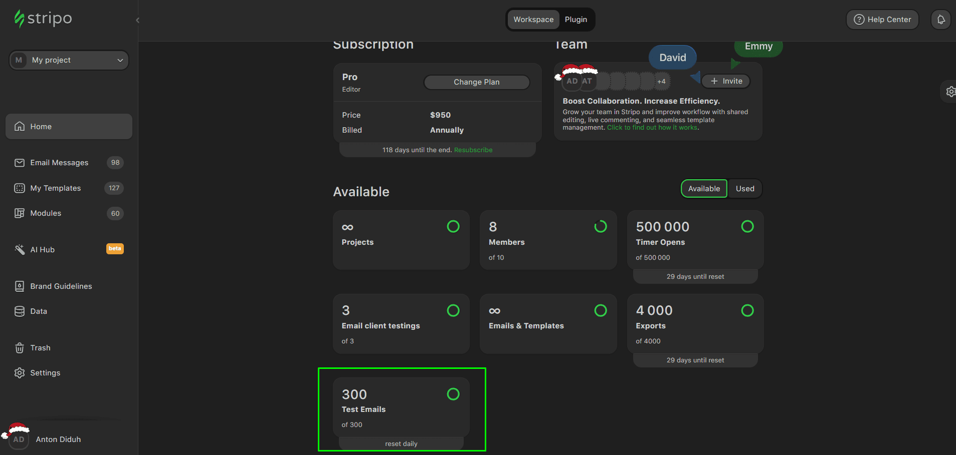 Test sending limitations