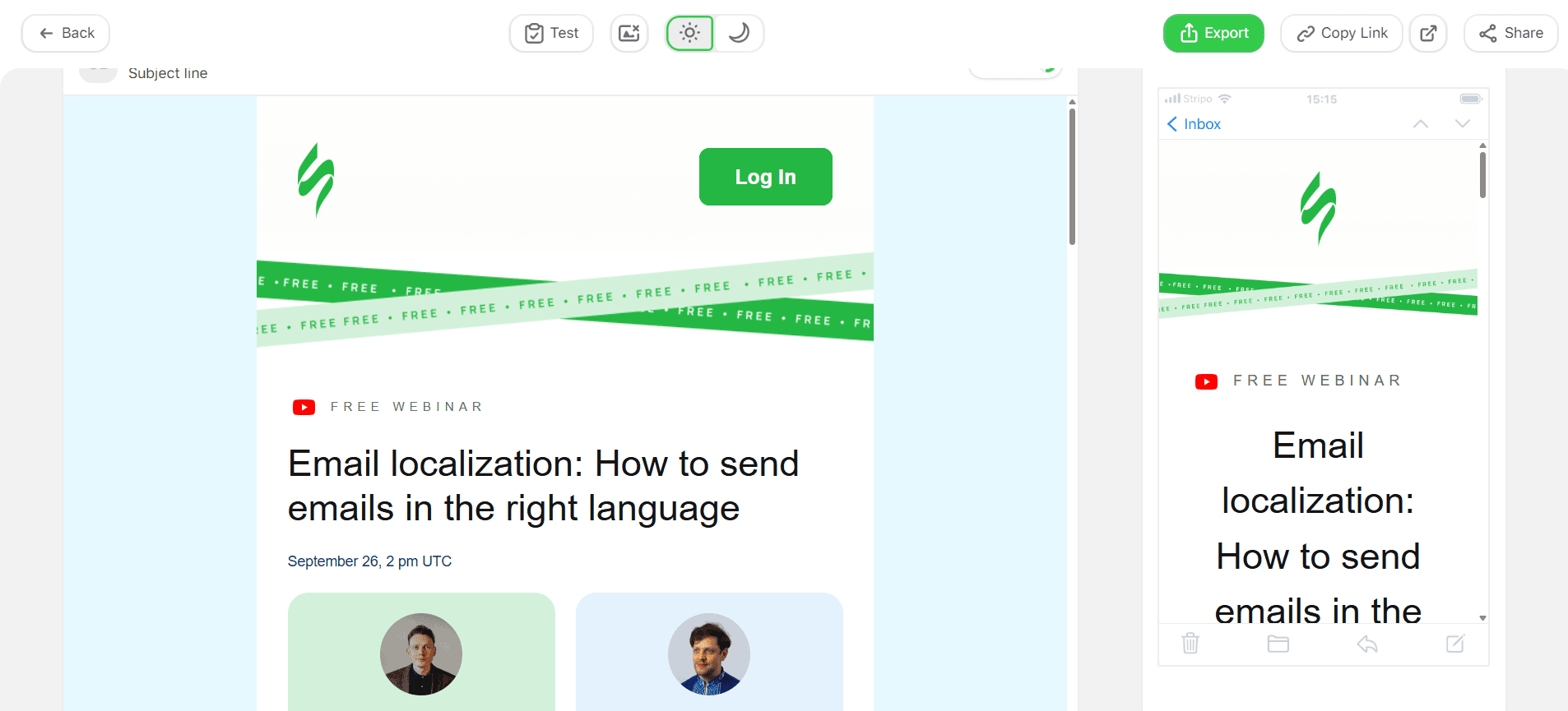 Example of mobile email template preview