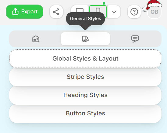 General styles button menu
