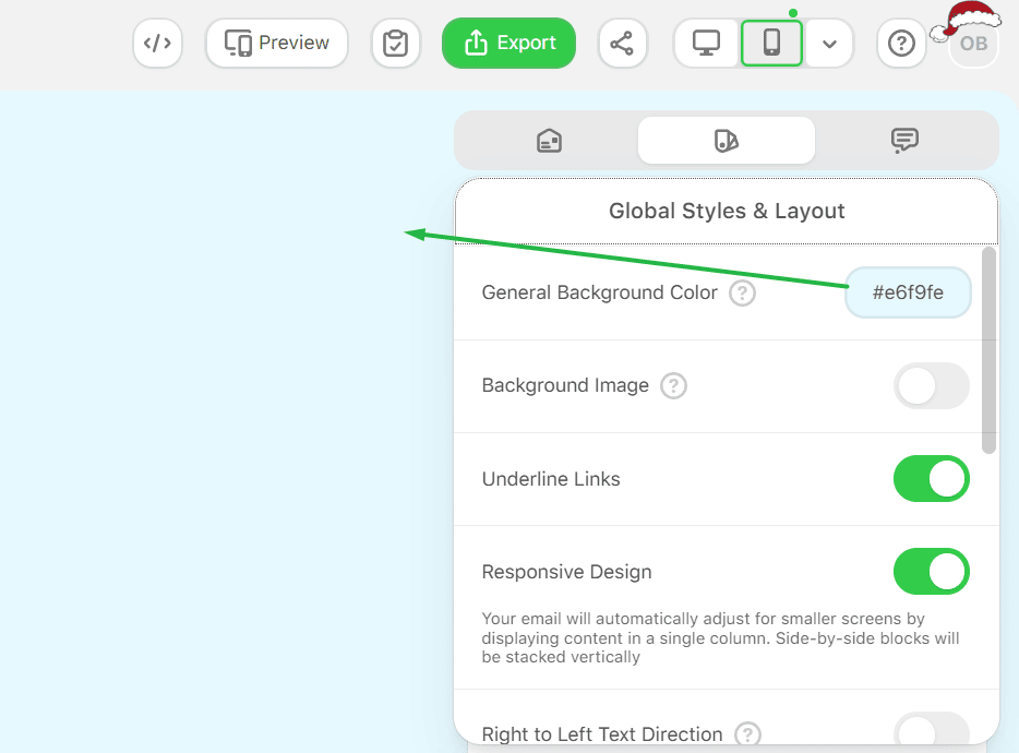 General background color setting for email design