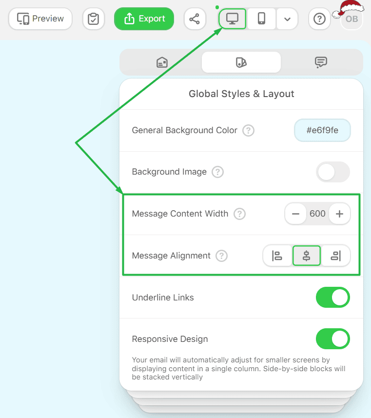 Message content width and alignment in desktop design