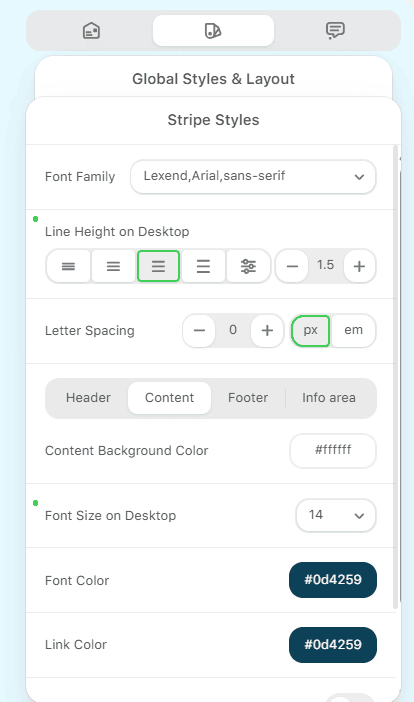 Stripe styles settings for mobile email design