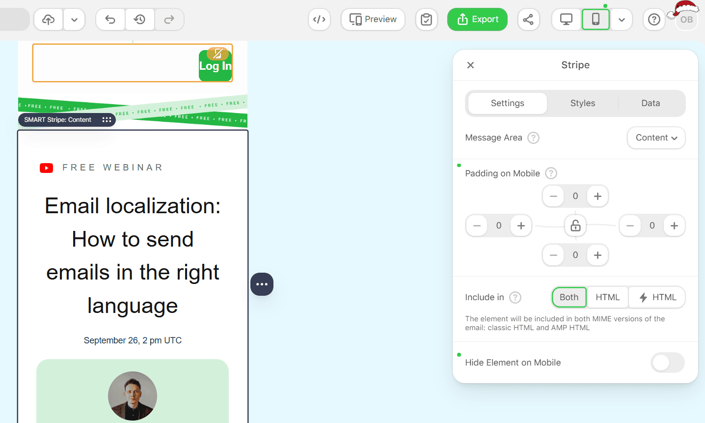 Padding settings on stripe settings