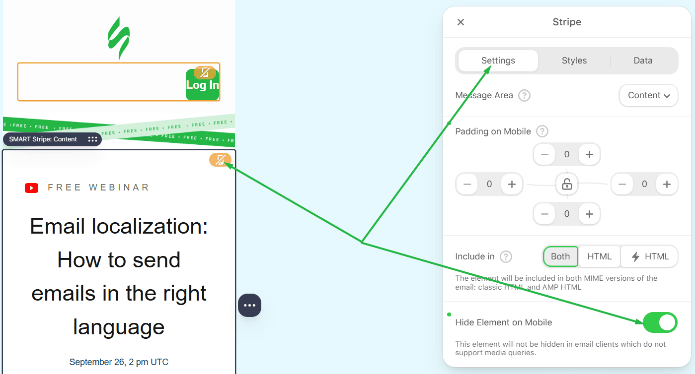 Hide element setting on mobile email design