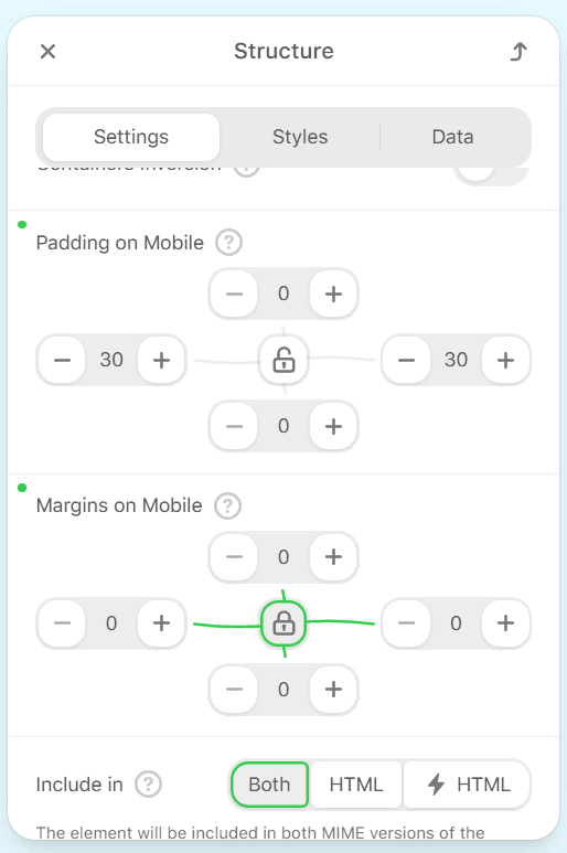 Structure padding and margins in mobile version