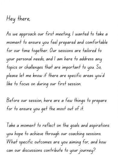 Example of pre-session email