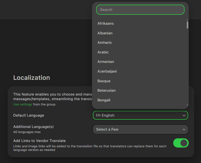 Choosing default languages