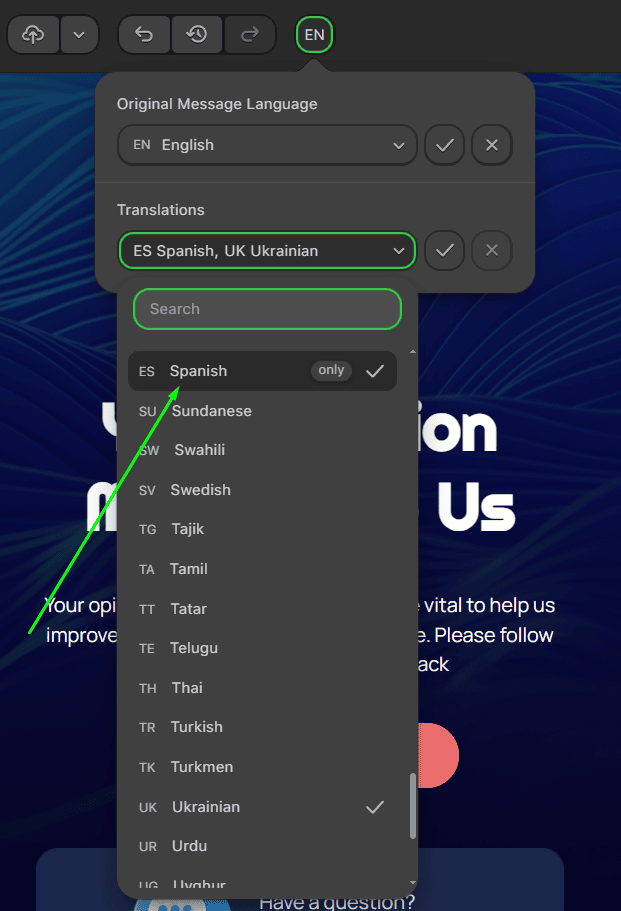 Selected translation languages