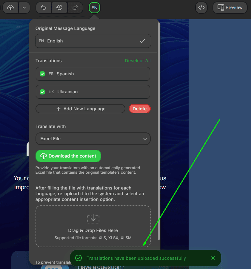 Successful XLS file upload