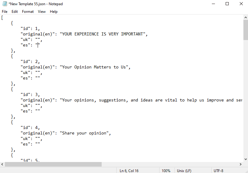 JSON file in the Notepad
